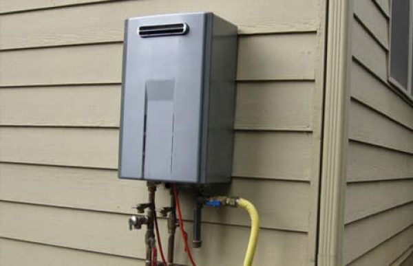 Tankless water heater outside